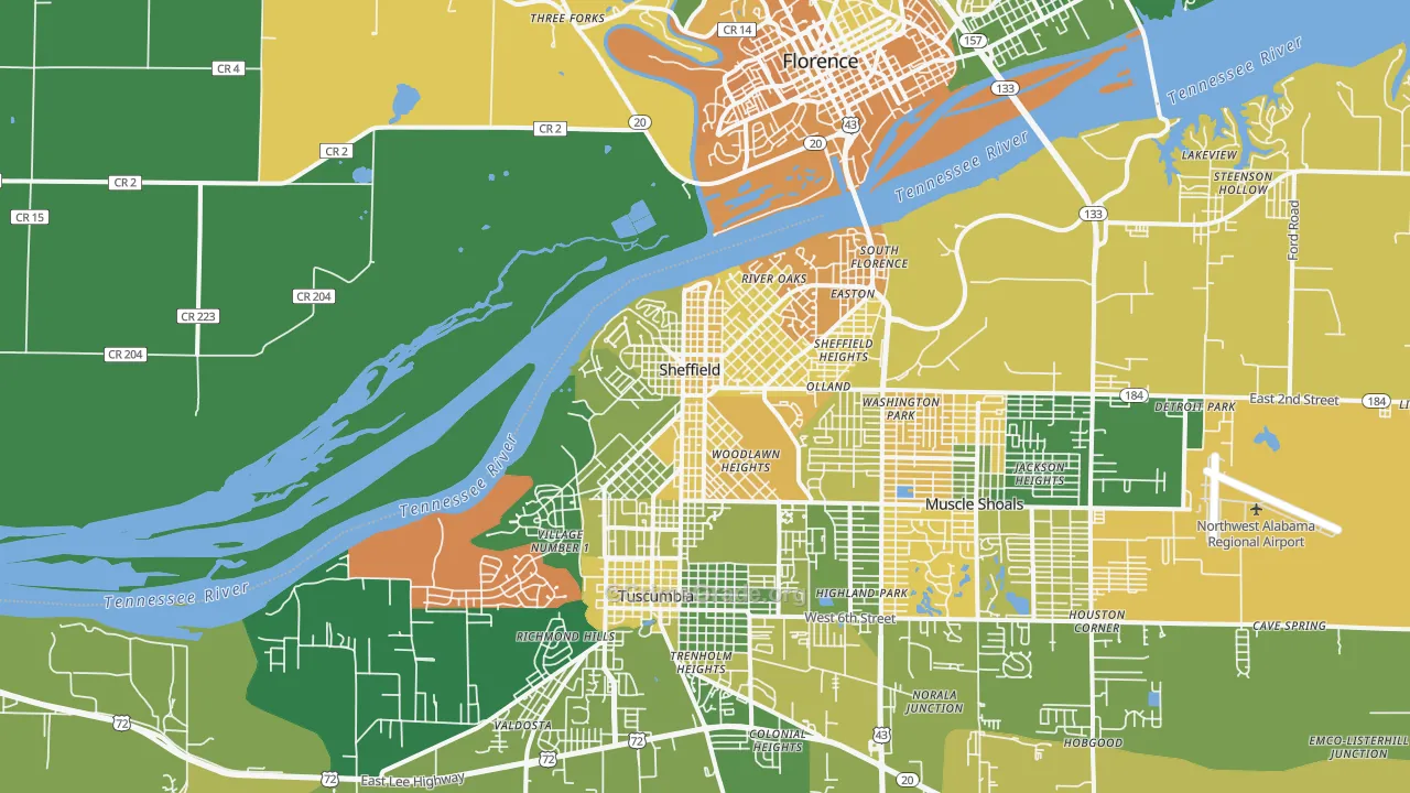 Sheffield, AL Map of Vehicle Theft Rates