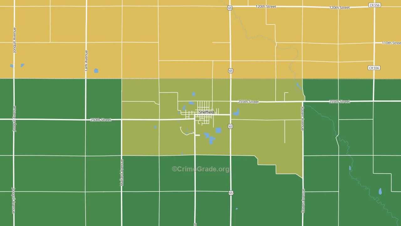 Sheffield, IA Map of Vehicle Theft Rates