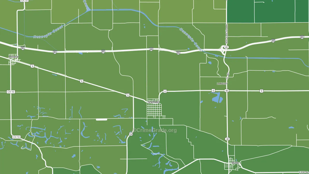 Sheffield, IL Map of Vehicle Theft Rates