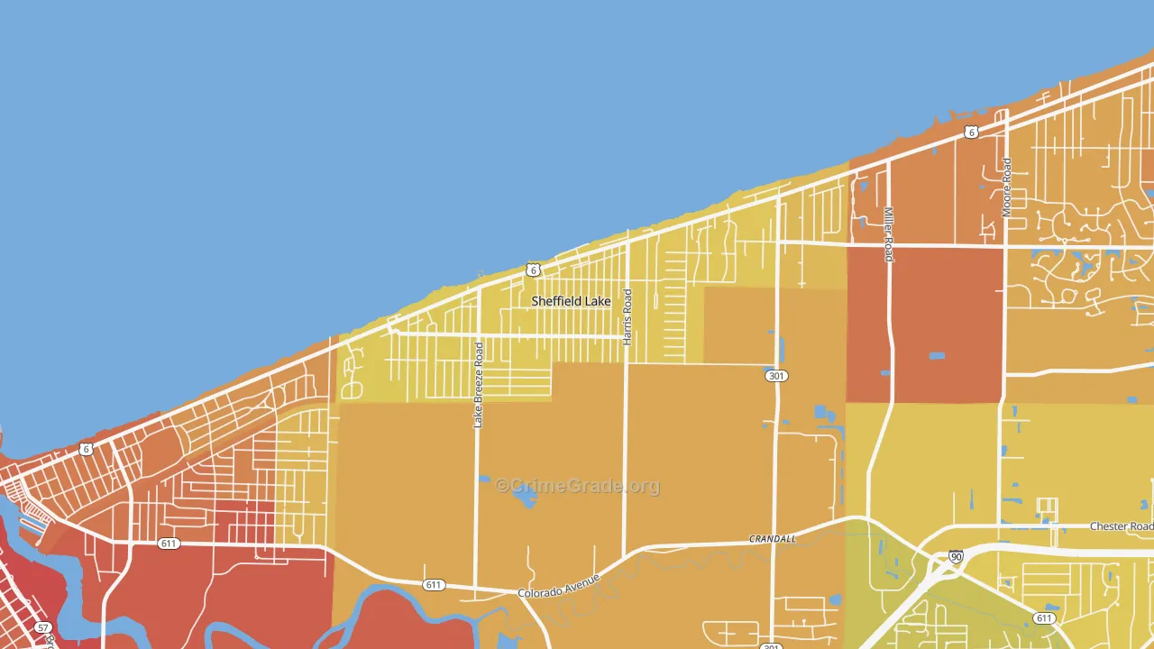Sheffield Lake, OH Map of Vehicle Theft Rates