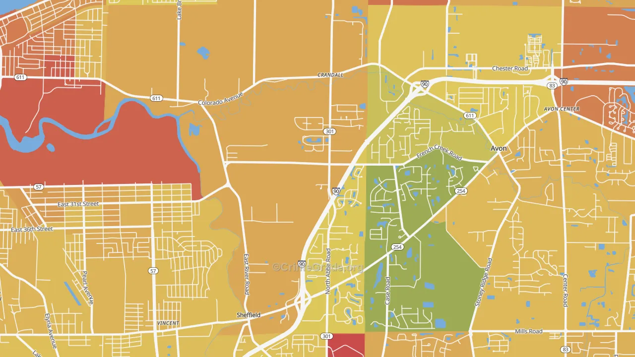 Sheffield, OH Map of Vehicle Theft Rates