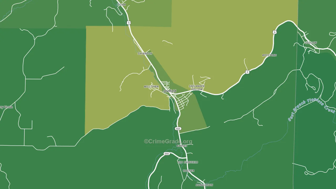 Sheffield, PA Map of Vehicle Theft Rates