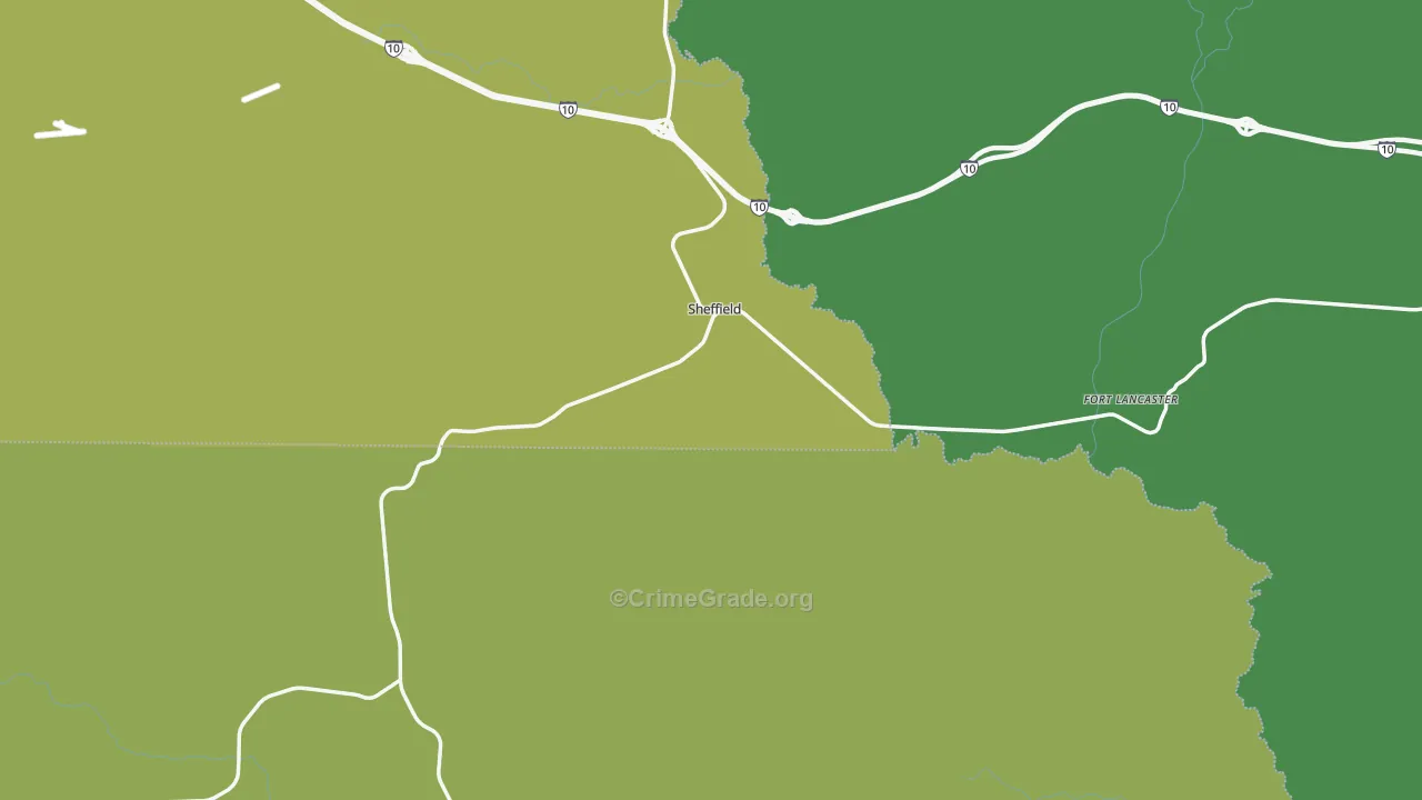 Sheffield, TX Map of Vehicle Theft Rates