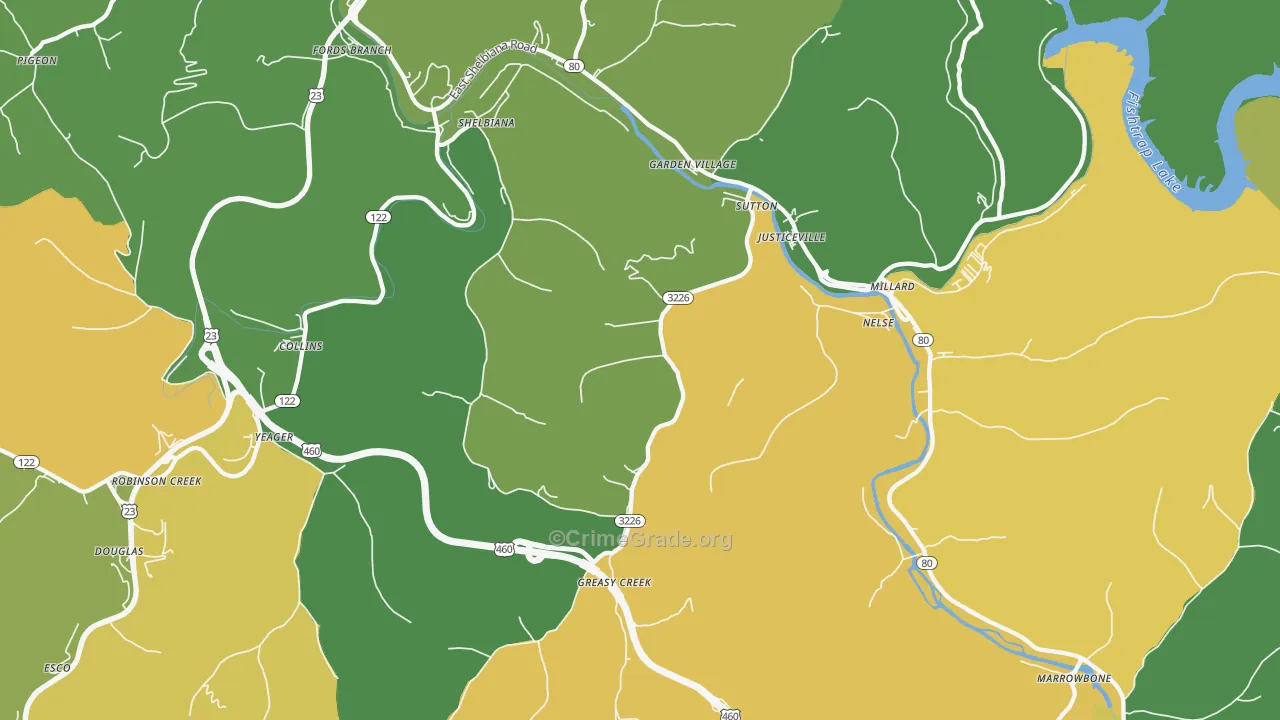 Shelbiana, KY Map of Vehicle Theft Rates