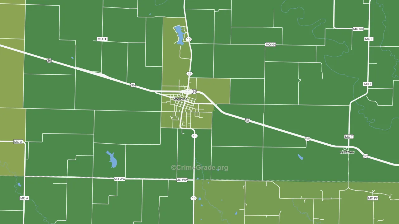 Shelbina, MO Map of Vehicle Theft Rates