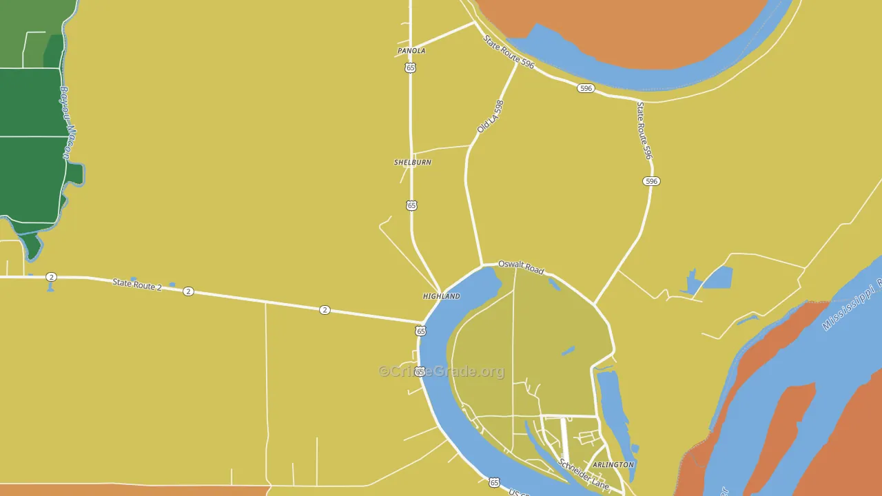 Shelburn, LA Map of Vehicle Theft Rates