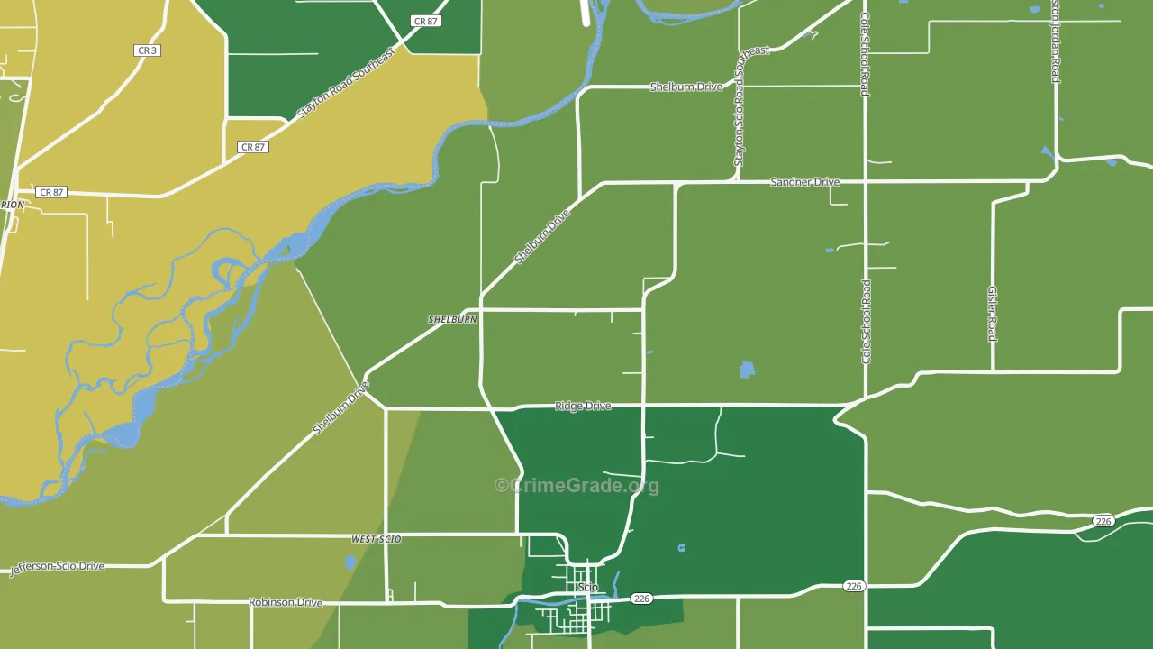 Shelburn, OR Map of Vehicle Theft Rates