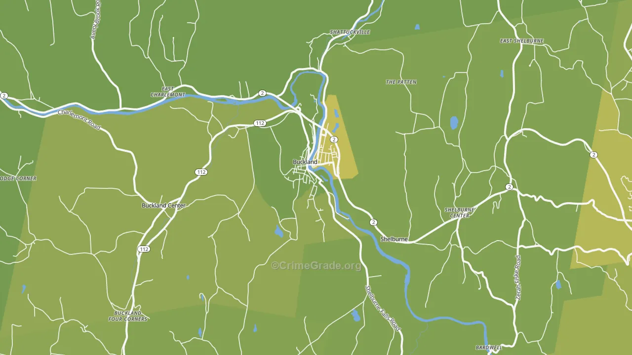 Shelburne Falls, MA Map of Vehicle Theft Rates