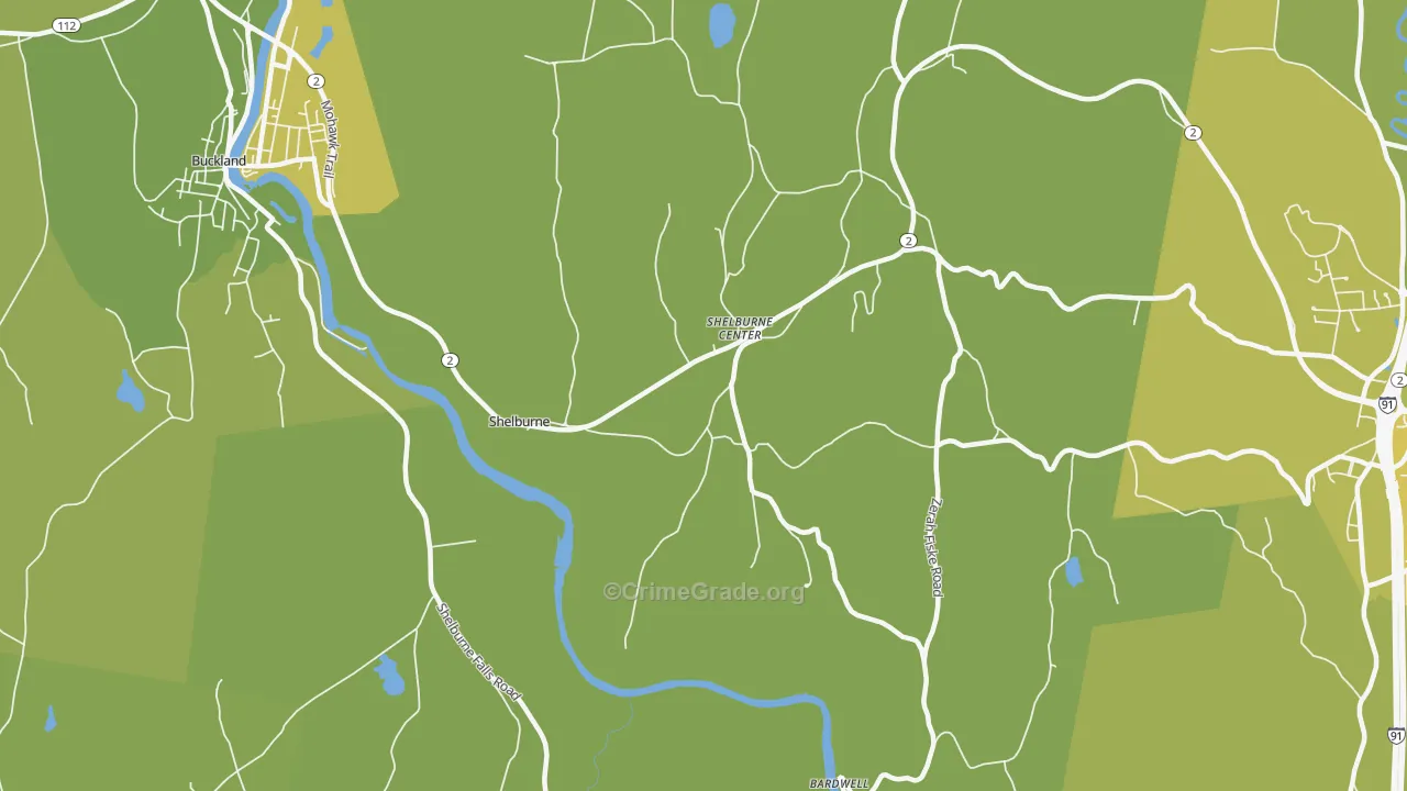 Shelburne, MA Map of Vehicle Theft Rates