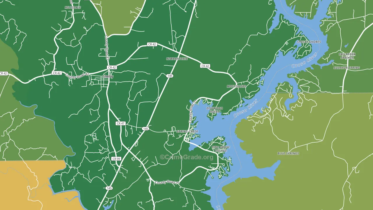 Shelby, AL Map of Vehicle Theft Rates