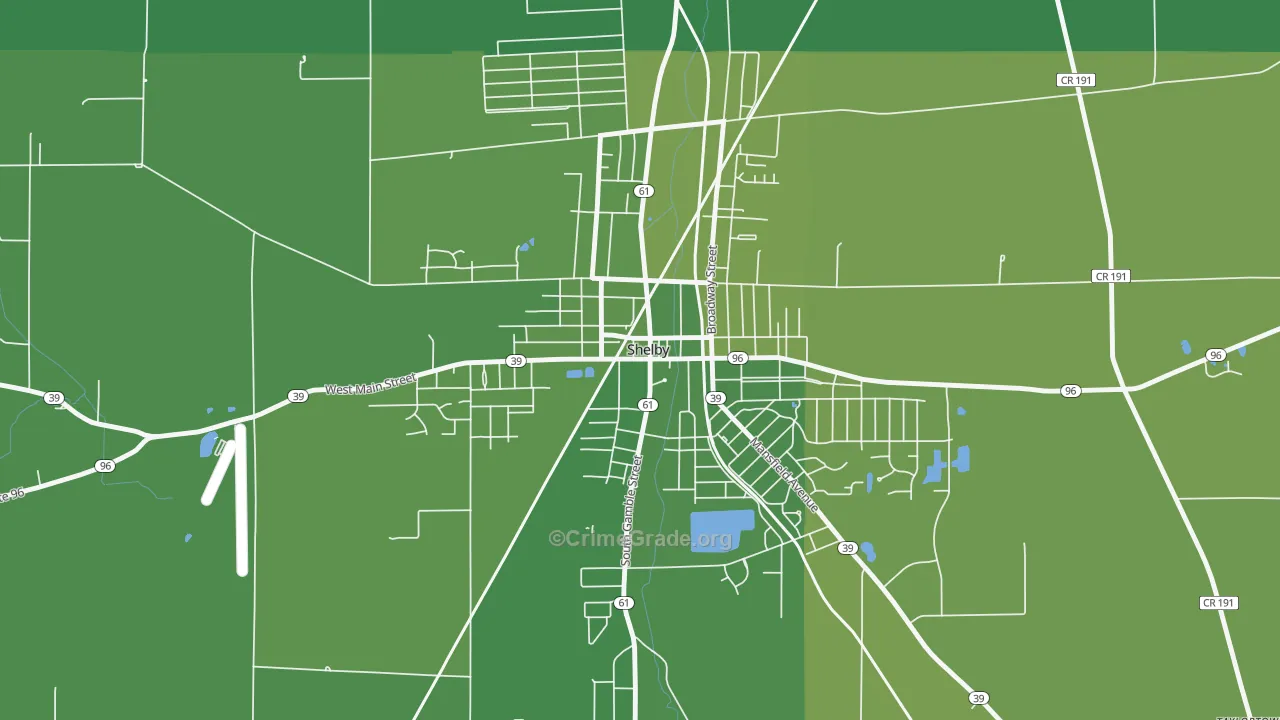 Shelby Center Historic District, Shelby, OH Map of Vehicle Theft Rates