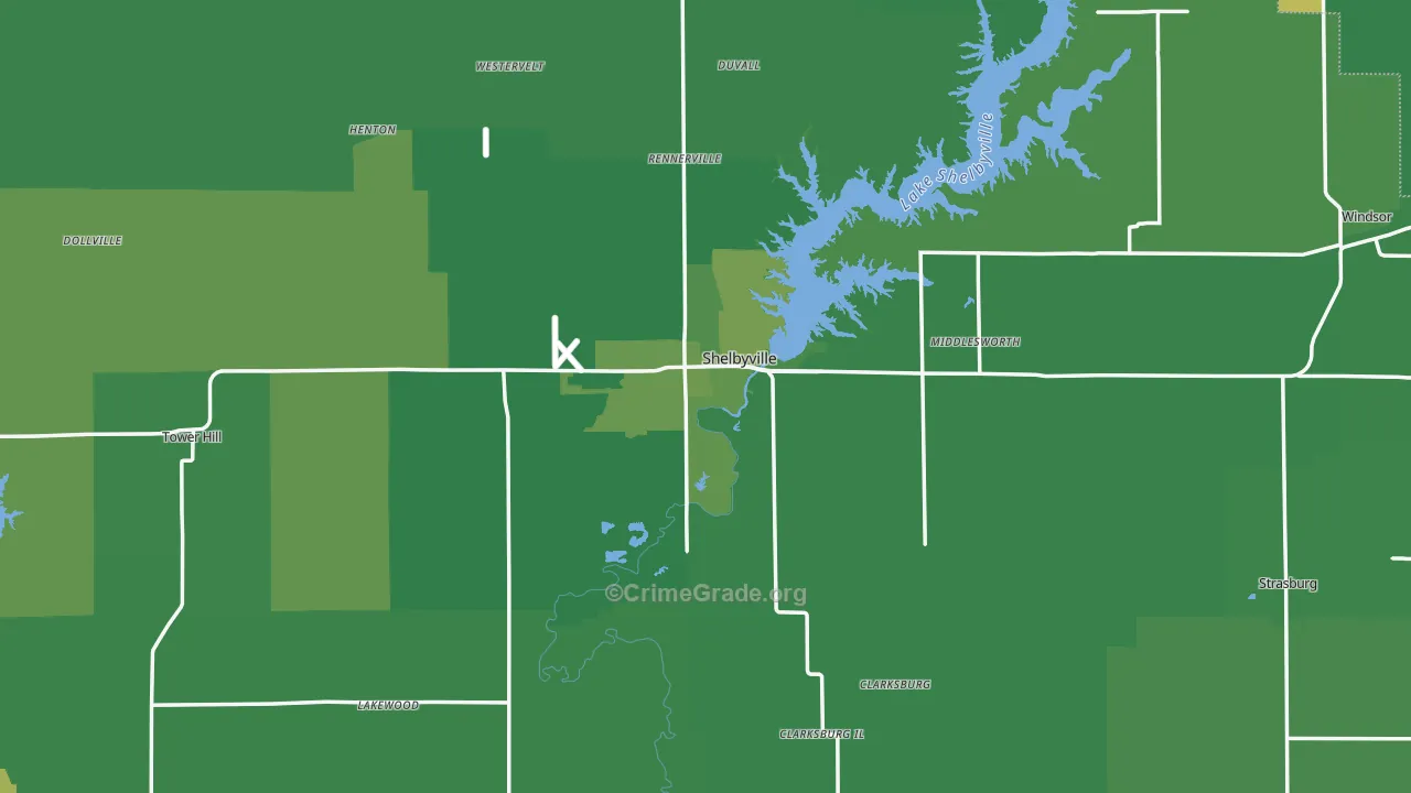 Shelby County, IL Map of Vehicle Theft Rates