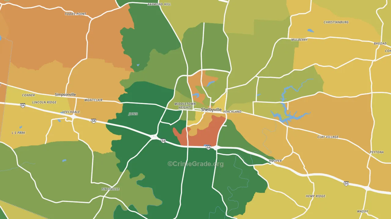 Shelby County, KY Map of Vehicle Theft Rates