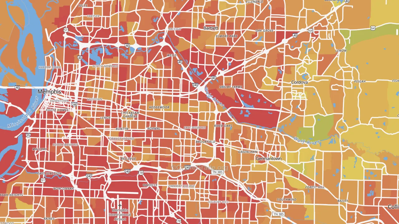 Shelby County, TN Map of Vehicle Theft Rates