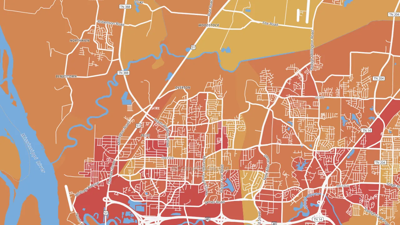 Shelby Forest-Frayser, Memphis, TN Map of Vehicle Theft Rates