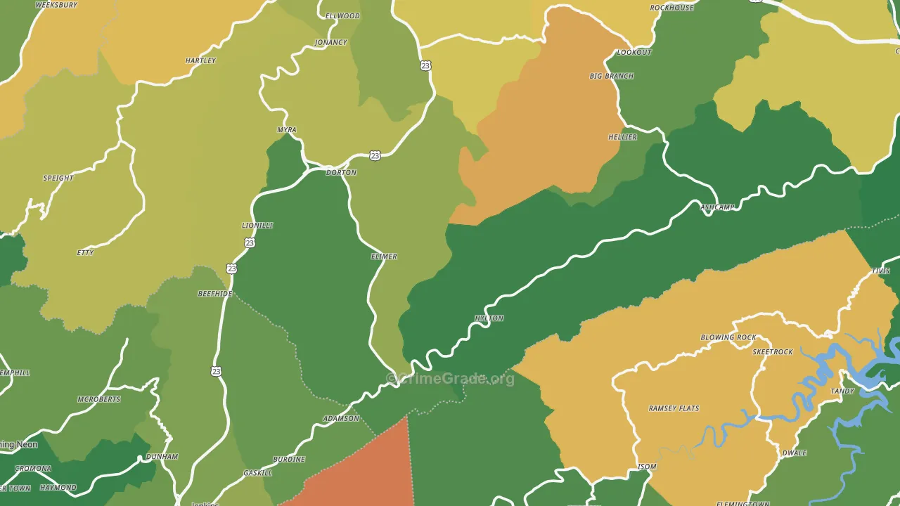 Shelby Gap, KY Map of Vehicle Theft Rates