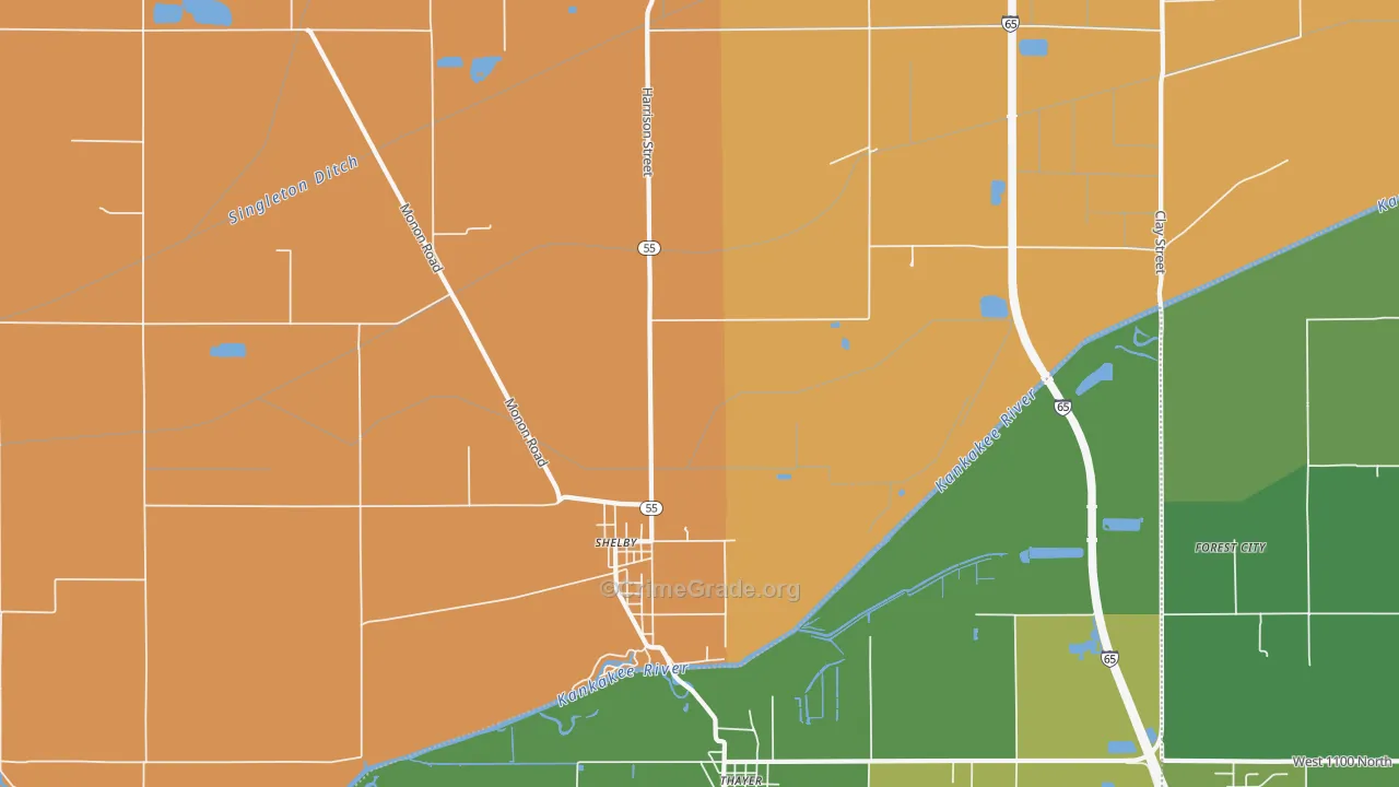 Shelby, IN Map of Vehicle Theft Rates