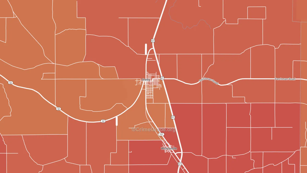 Shelby, MS Map of Vehicle Theft Rates