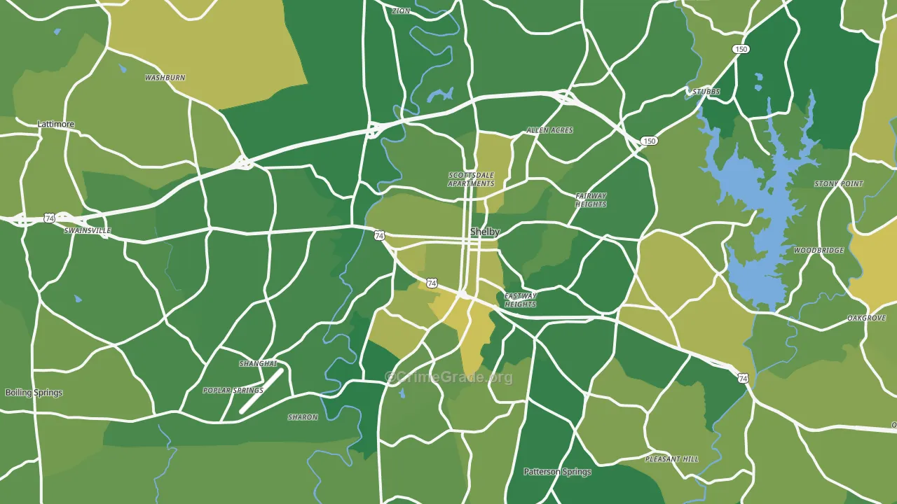 Shelby, NC Map of Vehicle Theft Rates