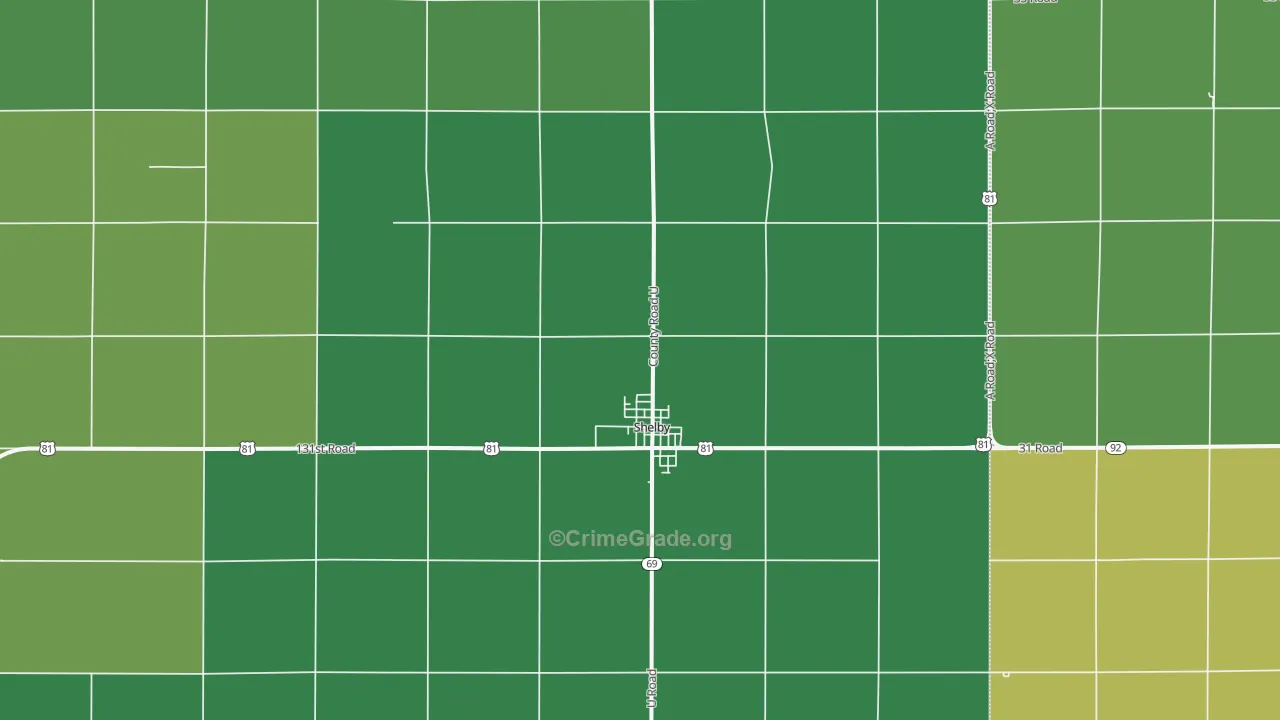 Shelby, NE Map of Vehicle Theft Rates