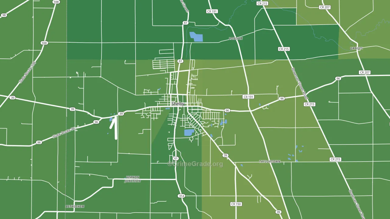 Shelby, OH Map of Vehicle Theft Rates