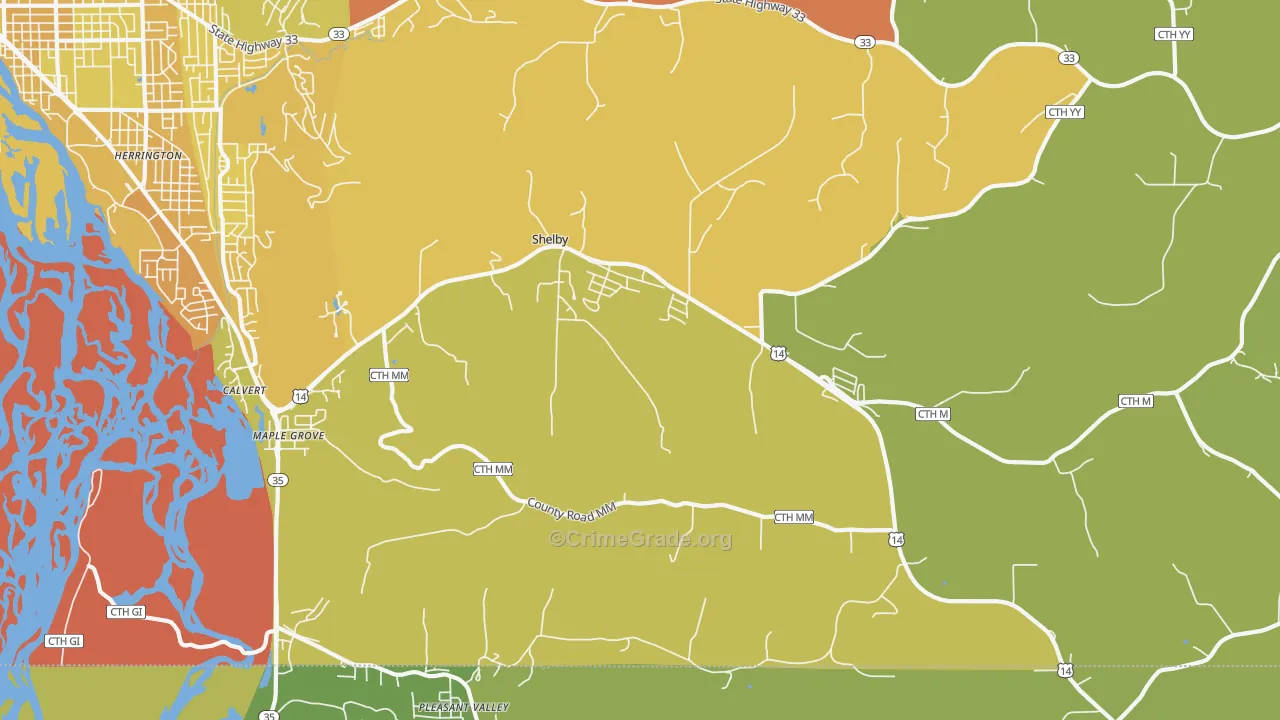 Shelby, WI Map of Vehicle Theft Rates