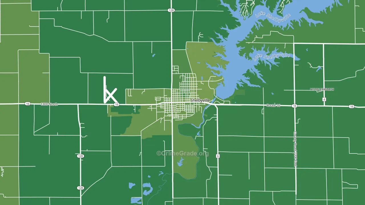 Shelbyville, IL Map of Vehicle Theft Rates