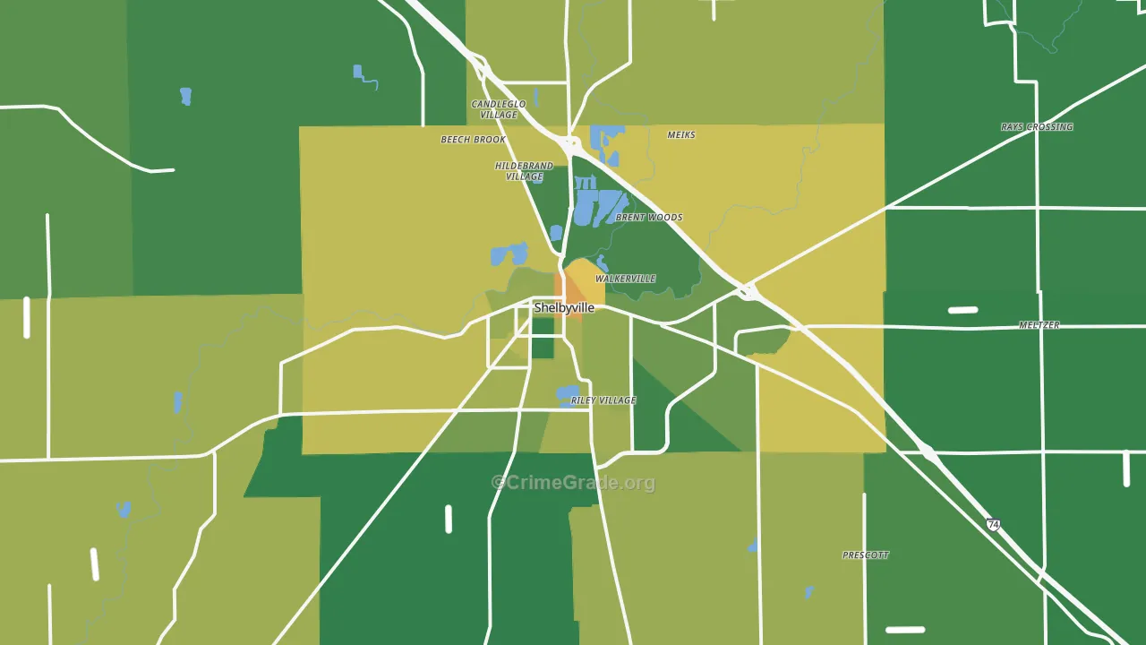 Shelbyville, IN Map of Vehicle Theft Rates