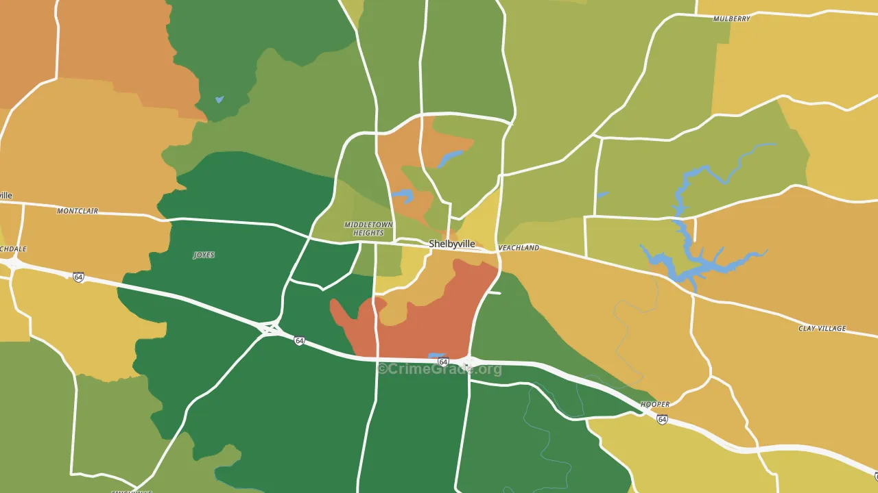 Shelbyville, KY Map of Vehicle Theft Rates