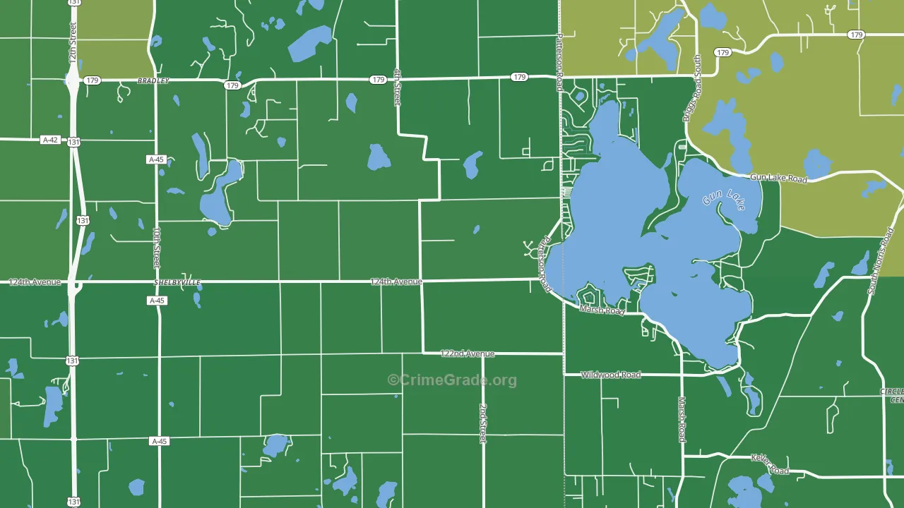 Shelbyville, MI Map of Vehicle Theft Rates