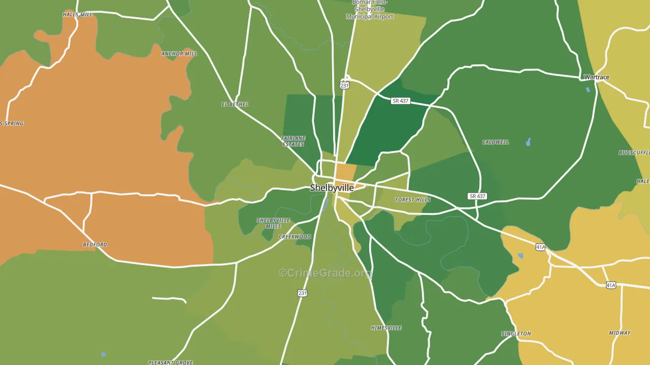 Shelbyville, TN Map of Vehicle Theft Rates