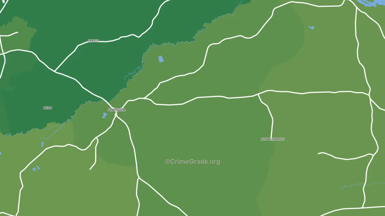 Shelbyville, TX Map of Vehicle Theft Rates
