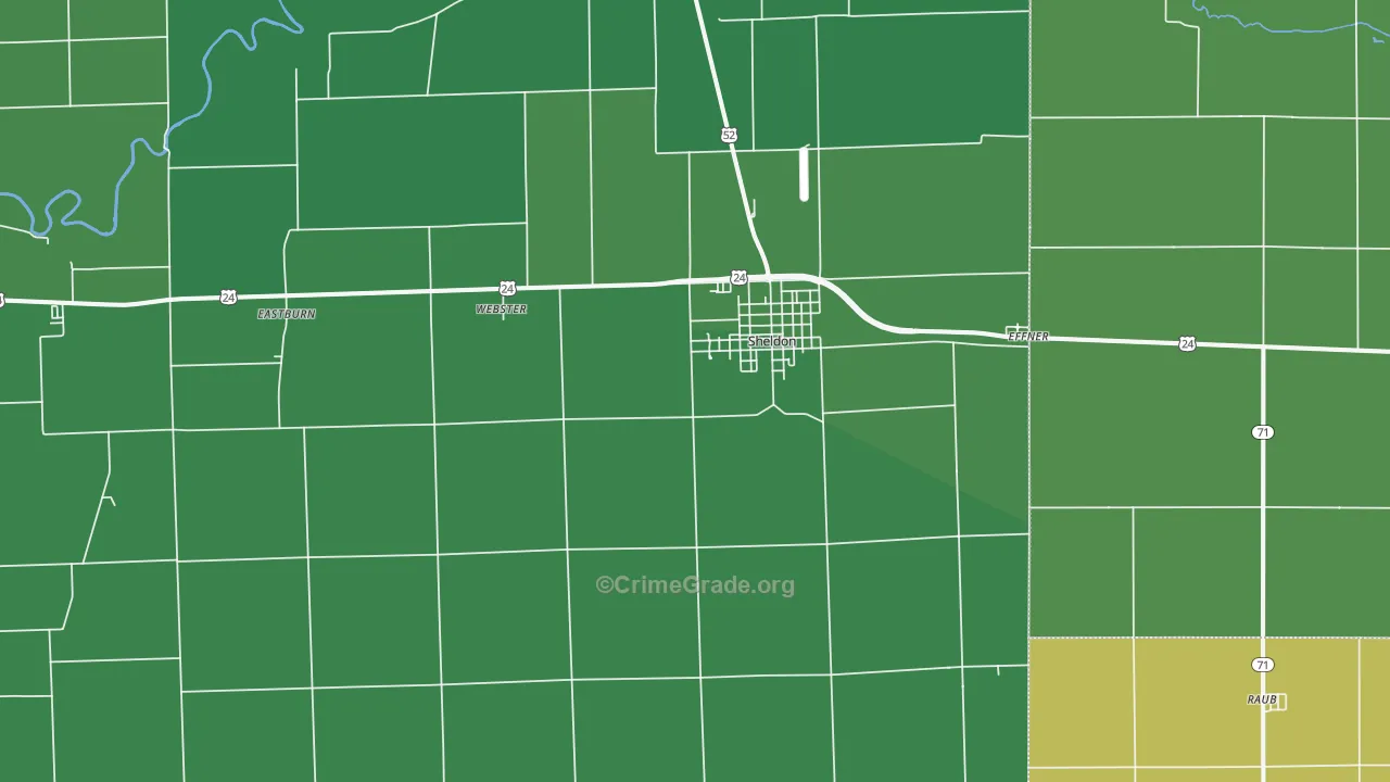Sheldon, IL Map of Vehicle Theft Rates