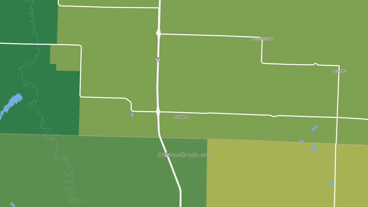 Sheldon, MO Map of Vehicle Theft Rates