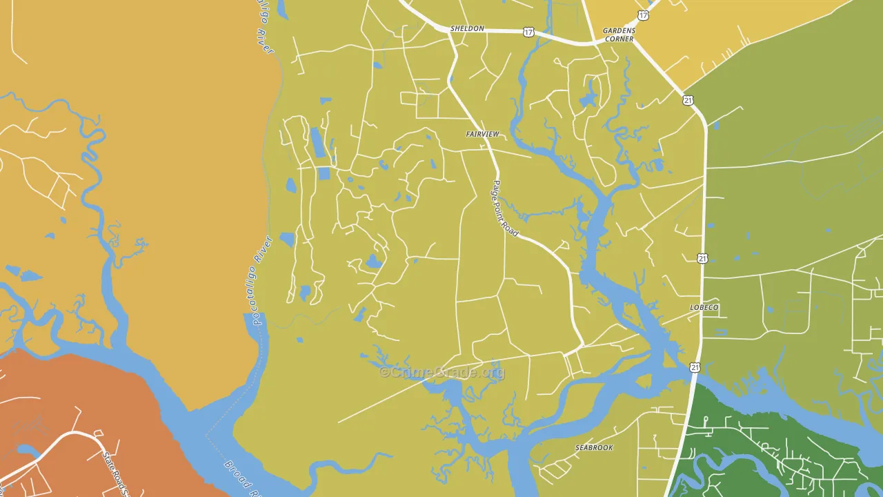 Sheldon, SC Map of Vehicle Theft Rates