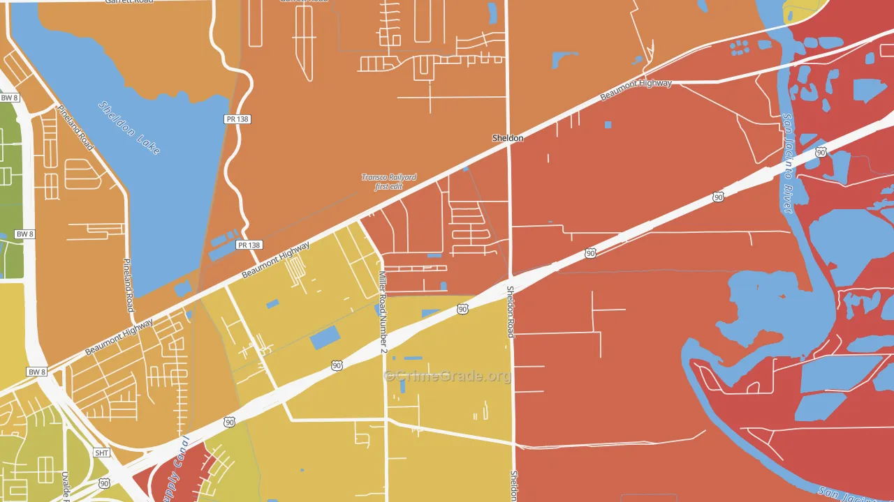 Sheldon, TX Map of Vehicle Theft Rates