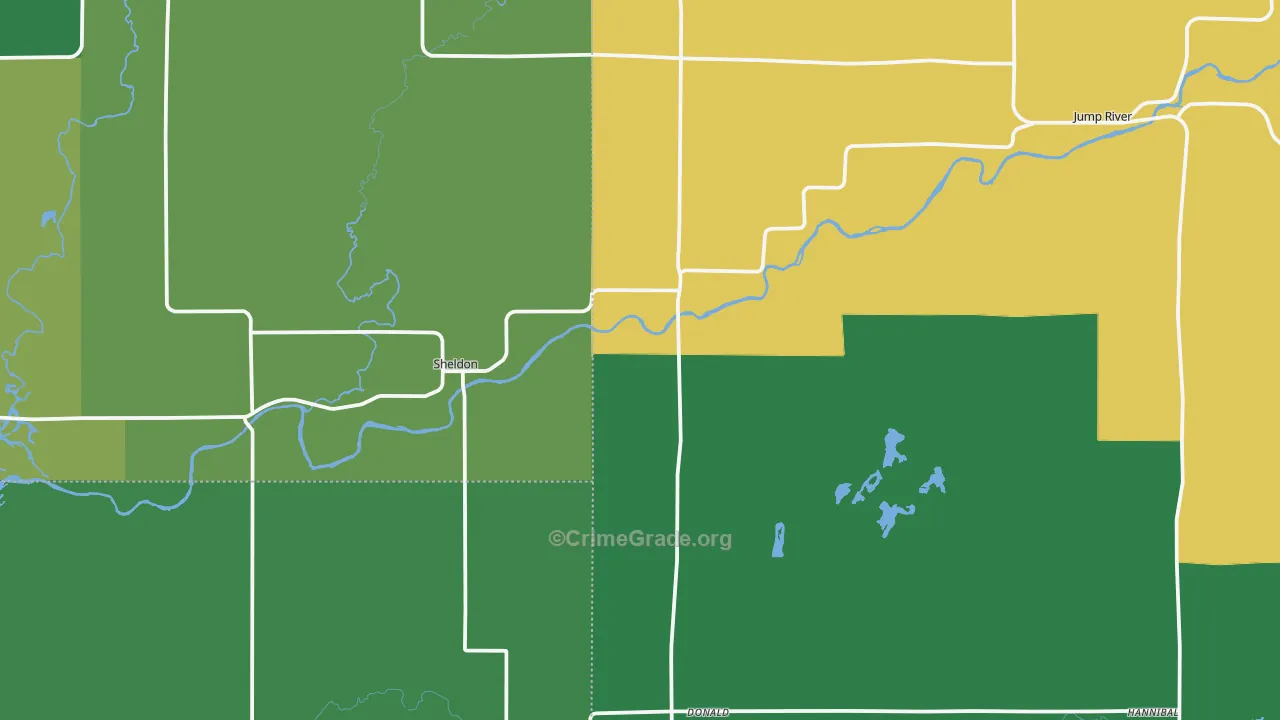 Sheldon, WI Map of Vehicle Theft Rates