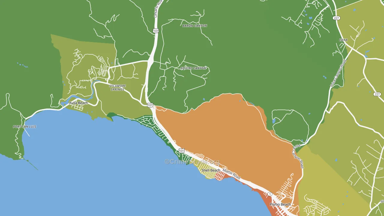 Shell Beach, CA Map of Vehicle Theft Rates