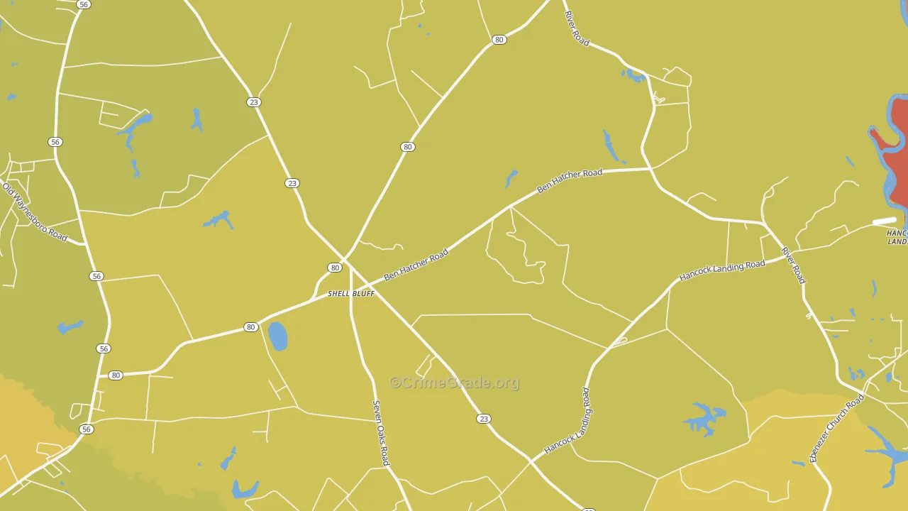 Shell Bluff, GA Map of Vehicle Theft Rates