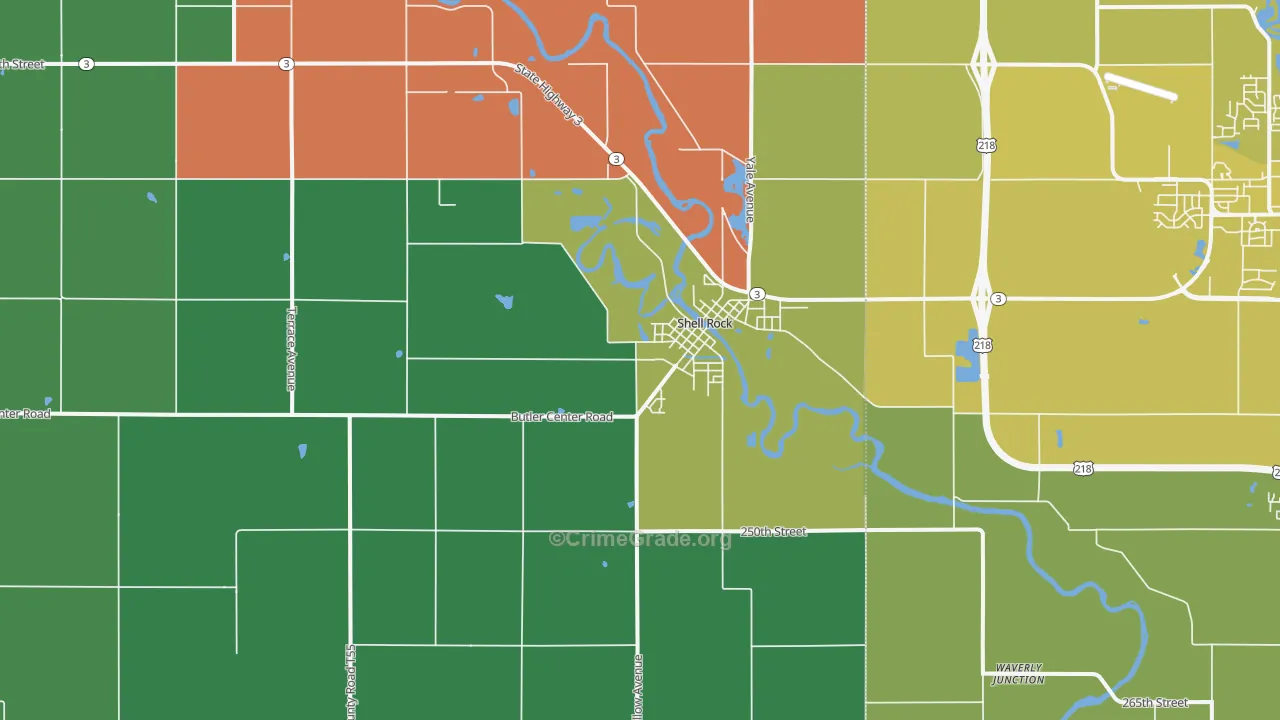 Shell Rock, IA Map of Vehicle Theft Rates