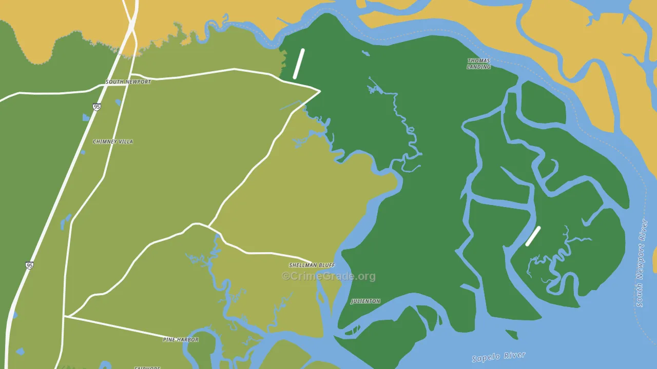 Shellman Bluff, GA Map of Vehicle Theft Rates