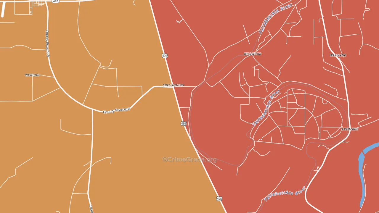 Shellmound, MS Map of Vehicle Theft Rates