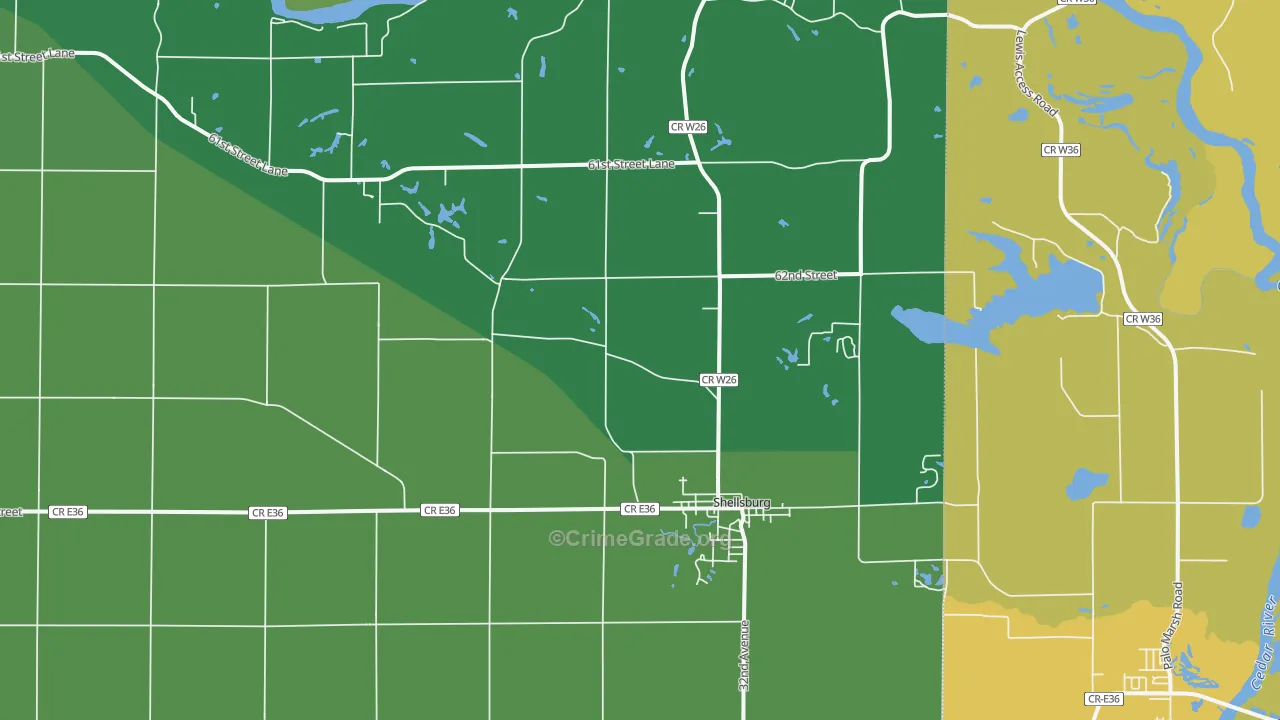 Shellsburg, IA Map of Vehicle Theft Rates
