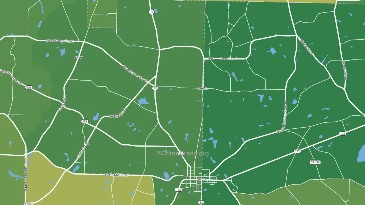 Shelly, GA Map of Vehicle Theft Rates