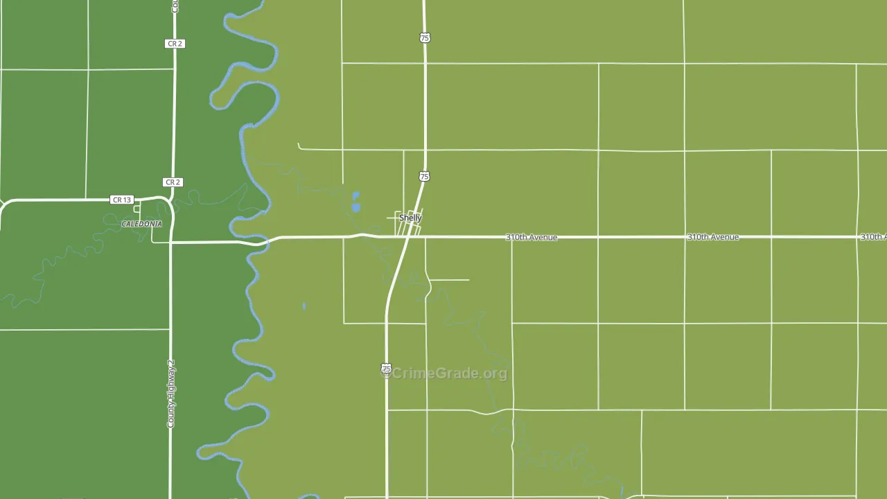 Shelly, MN Map of Vehicle Theft Rates