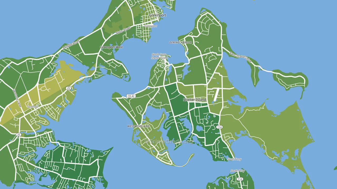 Shelter Island Heights, NY Map of Vehicle Theft Rates