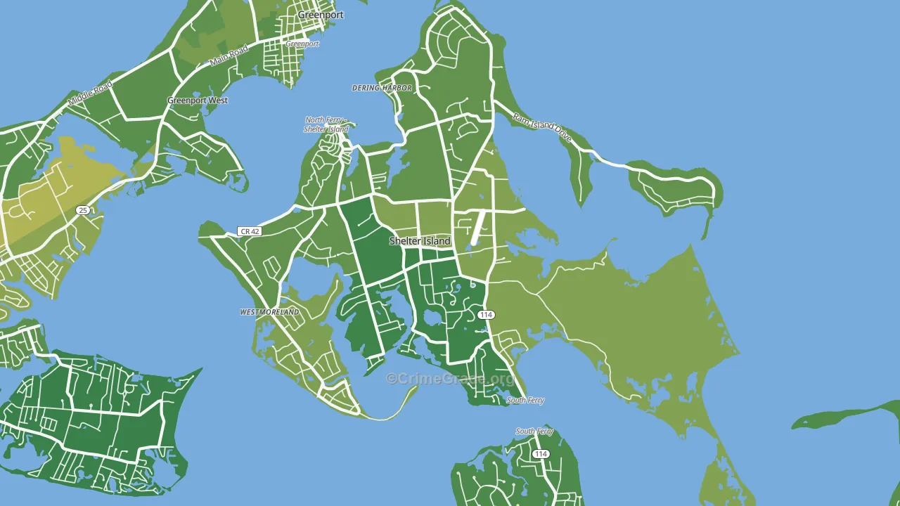 Shelter Island, NY Map of Vehicle Theft Rates