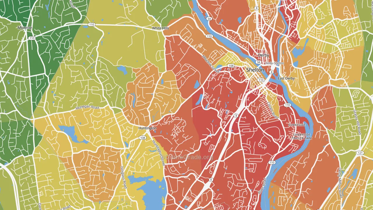 Shelton, CT Map of Vehicle Theft Rates