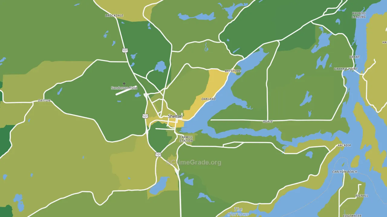 Shelton, WA Map of Vehicle Theft Rates