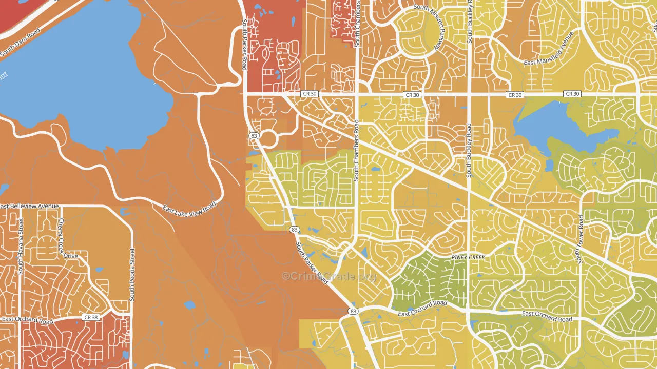Shenandoah, Aurora, CO Map of Vehicle Theft Rates